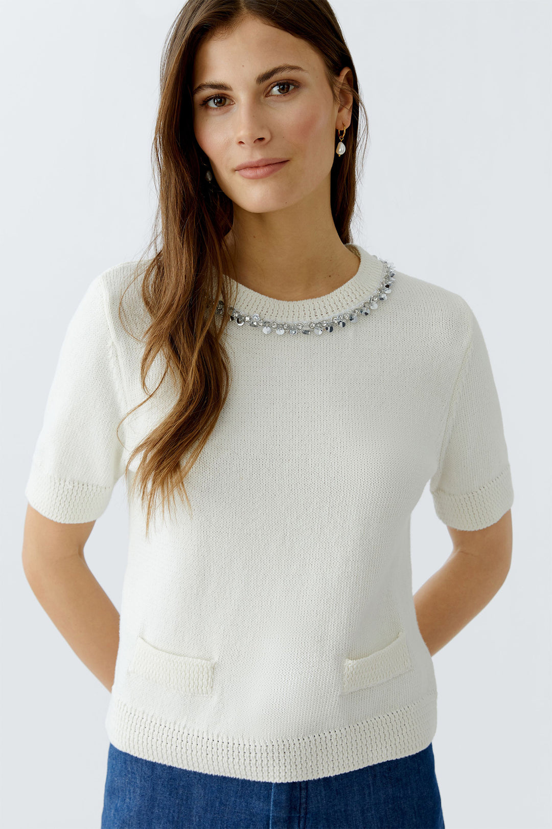 Oui Jumper 93934 Short Sleeve Pristine White 1030 - Olivia Grace Fashion