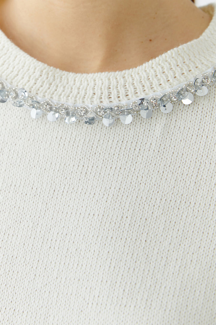 Oui Jumper 93934 Short Sleeve Pristine White 1030 - Olivia Grace Fashion