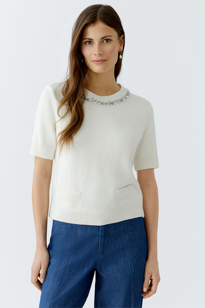 Oui Jumper 93934 Short Sleeve Pristine White 1030 - Olivia Grace Fashion