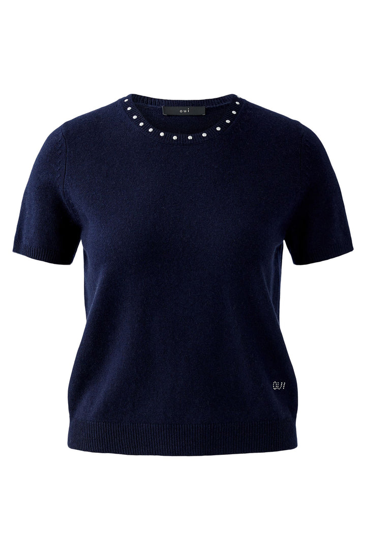 Oui Jumper 94150 Short Sleeve Dark Blue 5742 - Olivia Grace Fashion