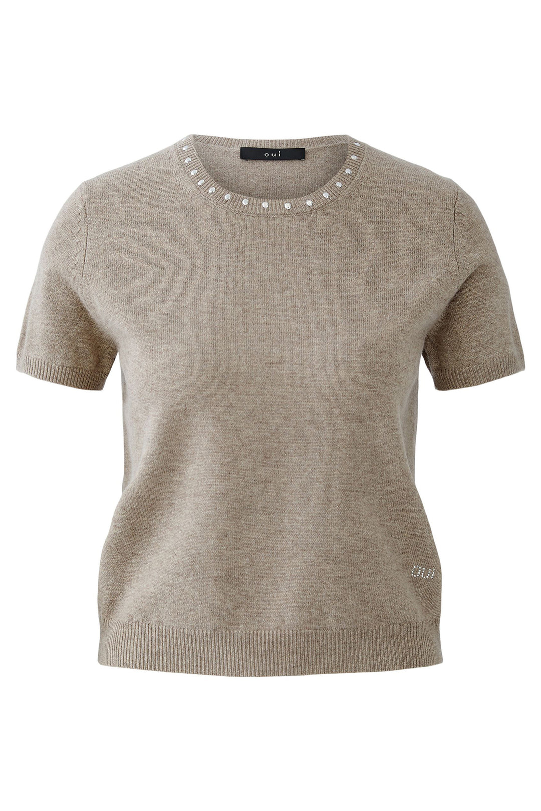 Oui Jumper 94150 Short Sleeve Smokey Taupe 8151 - Olivia Grace Fashion
