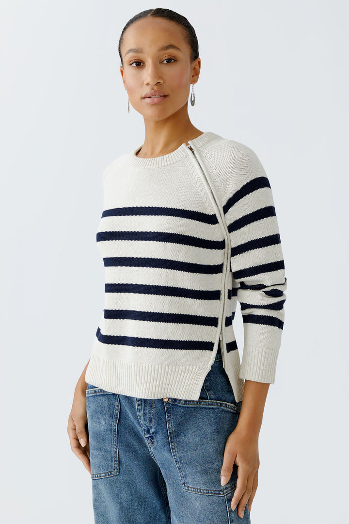 Oui Jumper 94279 Striped White Navy Blue 0105 - Olivia Grace Fashion
