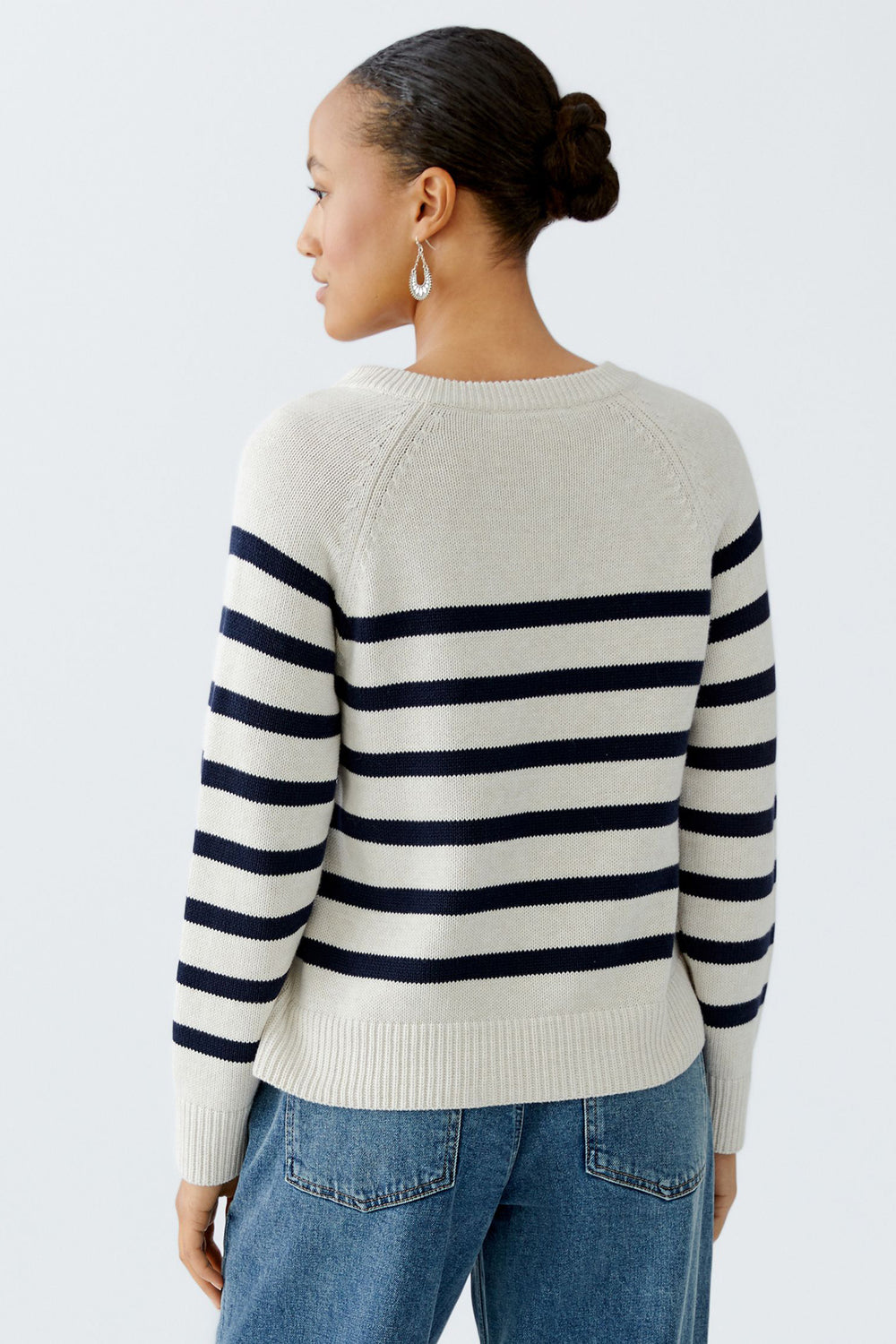 Oui Jumper 94279 Striped White Navy Blue 0105 - Olivia Grace Fashion