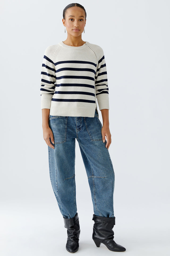 Oui Jumper 94279 Striped White Navy Blue 0105 - Olivia Grace Fashion