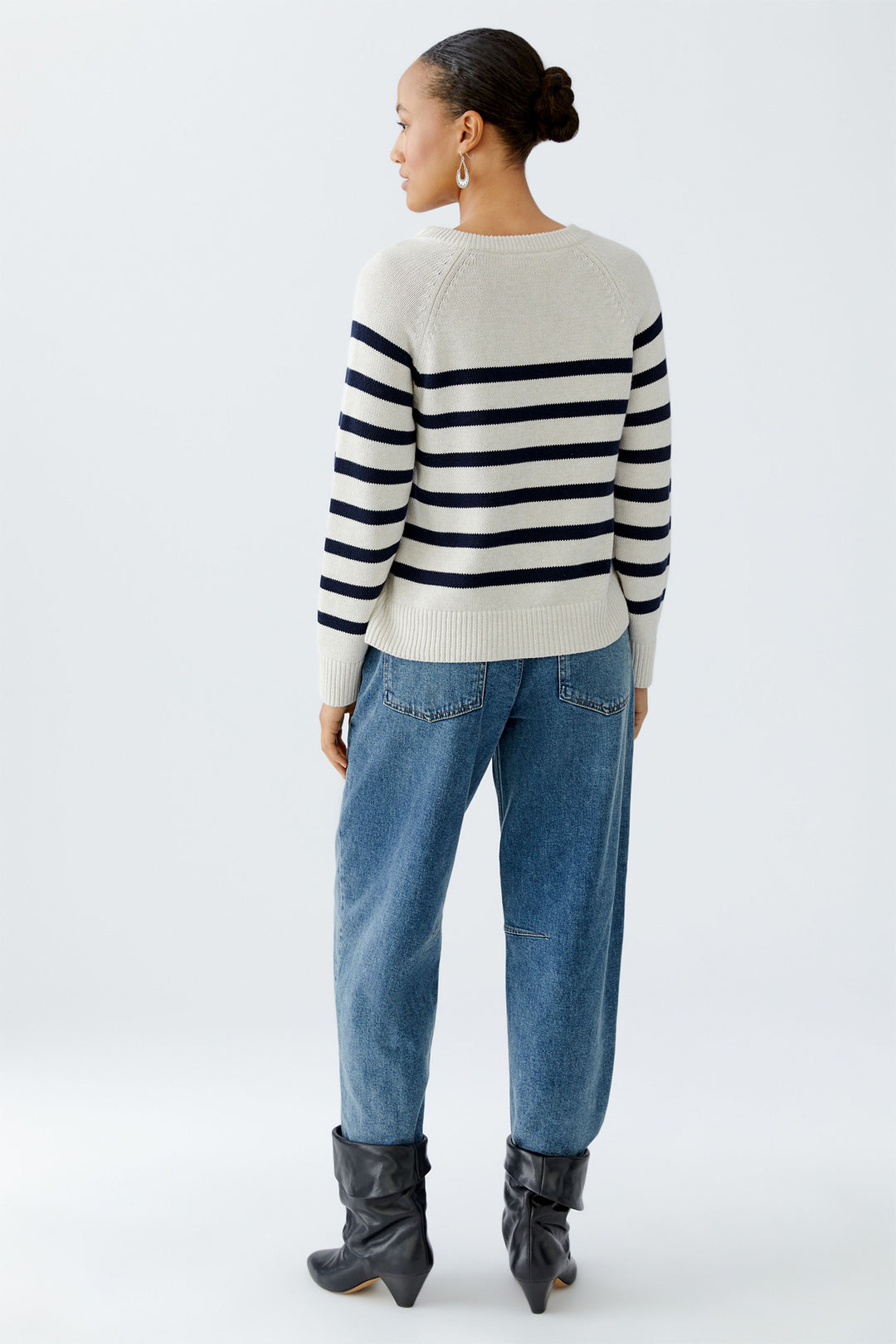 Oui Jumper 94279 Striped White Navy Blue 0105 - Olivia Grace Fashion