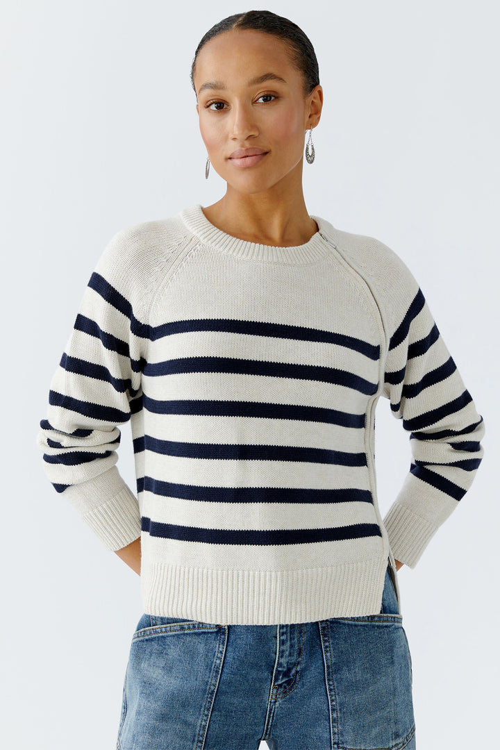 Oui Jumper 94279 Striped White Navy Blue 0105 - Olivia Grace Fashion