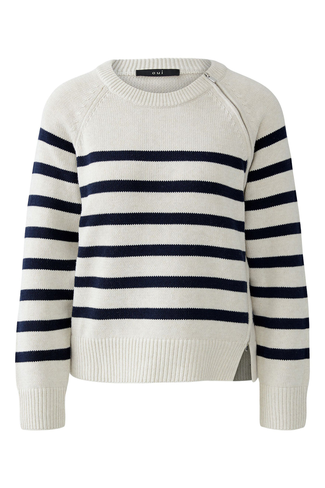 Oui Jumper 94279 Striped White Navy Blue 0105 - Olivia Grace Fashion