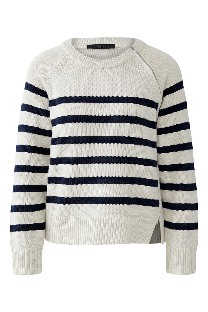 Oui Jumper 94279 Striped White Navy Blue 0105 - Olivia Grace Fashion