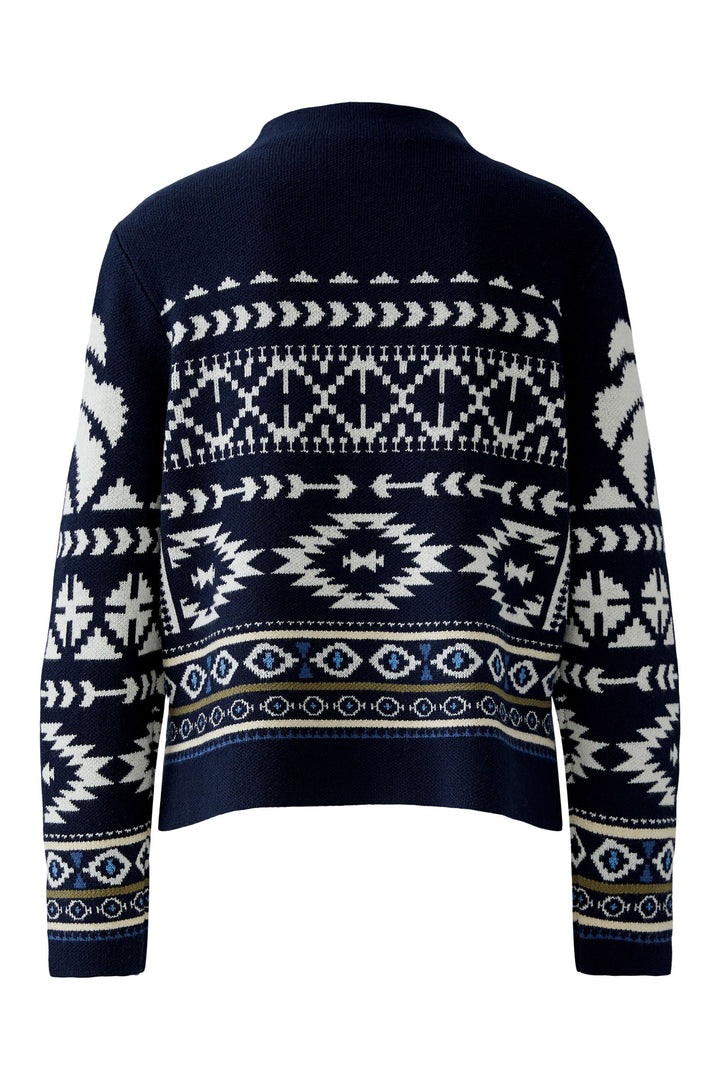 Oui Jumper 94309 Dark Blue White Navajo Pattern 0571 - Olivia Grace Fashion