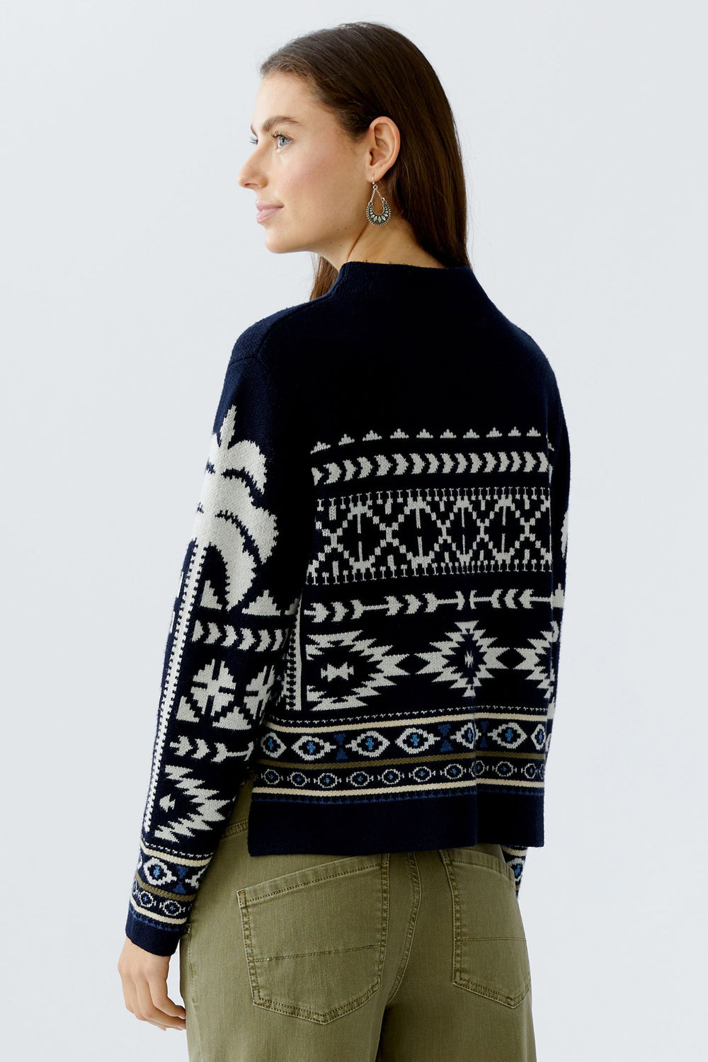 Oui Jumper 94309 Dark Blue White Navajo Pattern 0571 - Olivia Grace Fashion