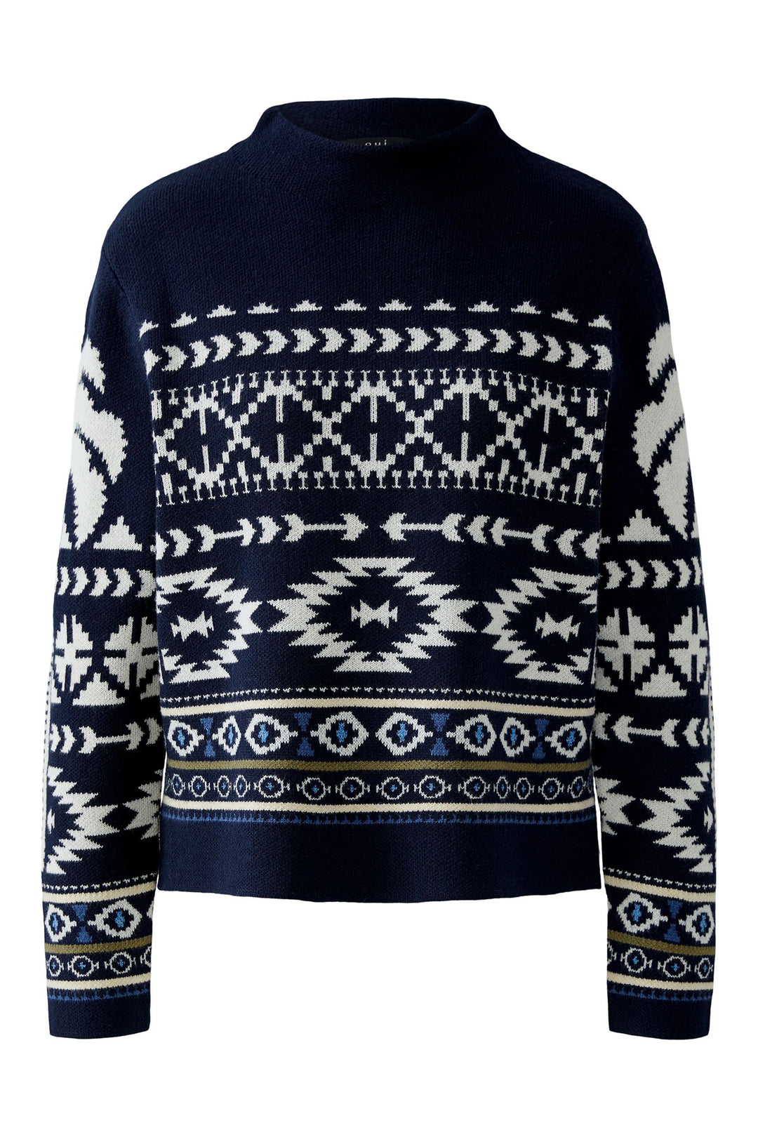 Oui Jumper 94309 Dark Blue White Navajo Pattern 0571 - Olivia Grace Fashion