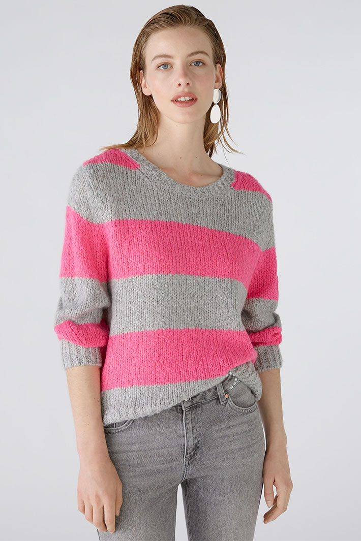 Oui Women's Tiger Stripe Jumper In White And Black 90790 Col 0109