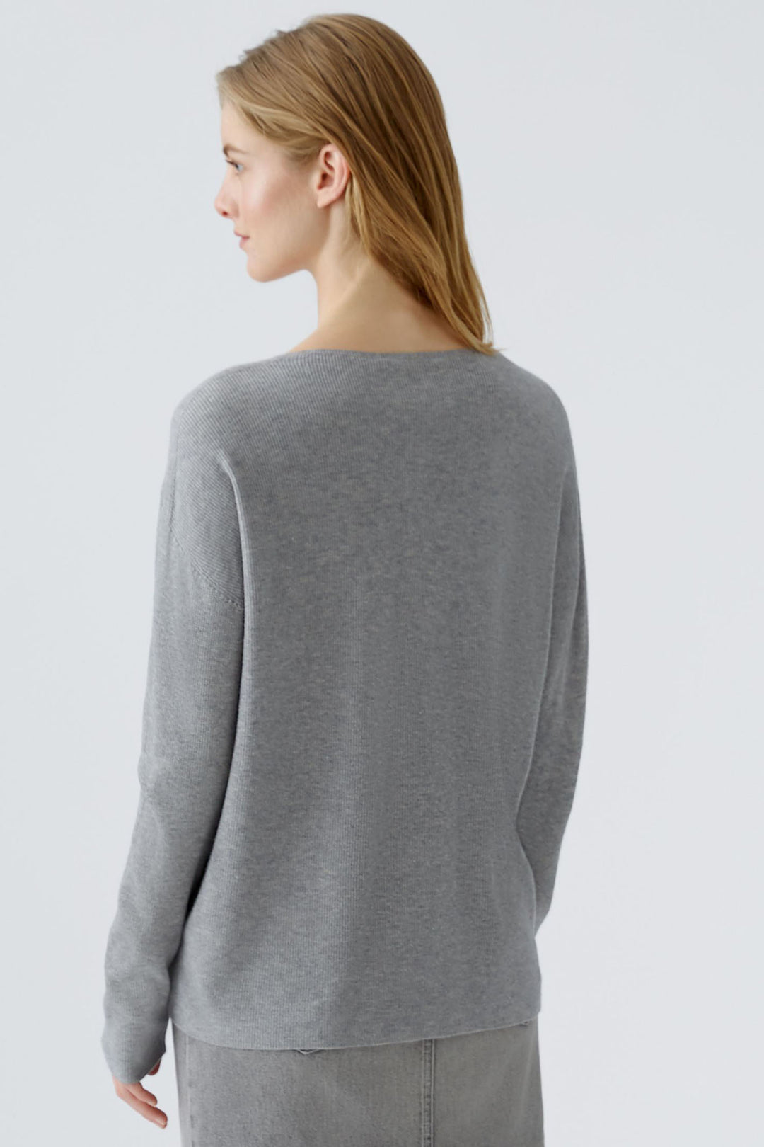 Oui Jumper Grey River Stone V-Neck 89057-9373 - Olivia Grace Fashion