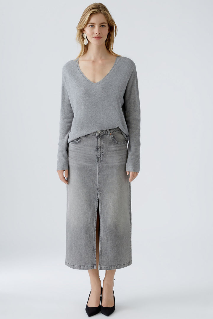 Oui Jumper Grey River Stone V-Neck 89057-9373 - Olivia Grace Fashion