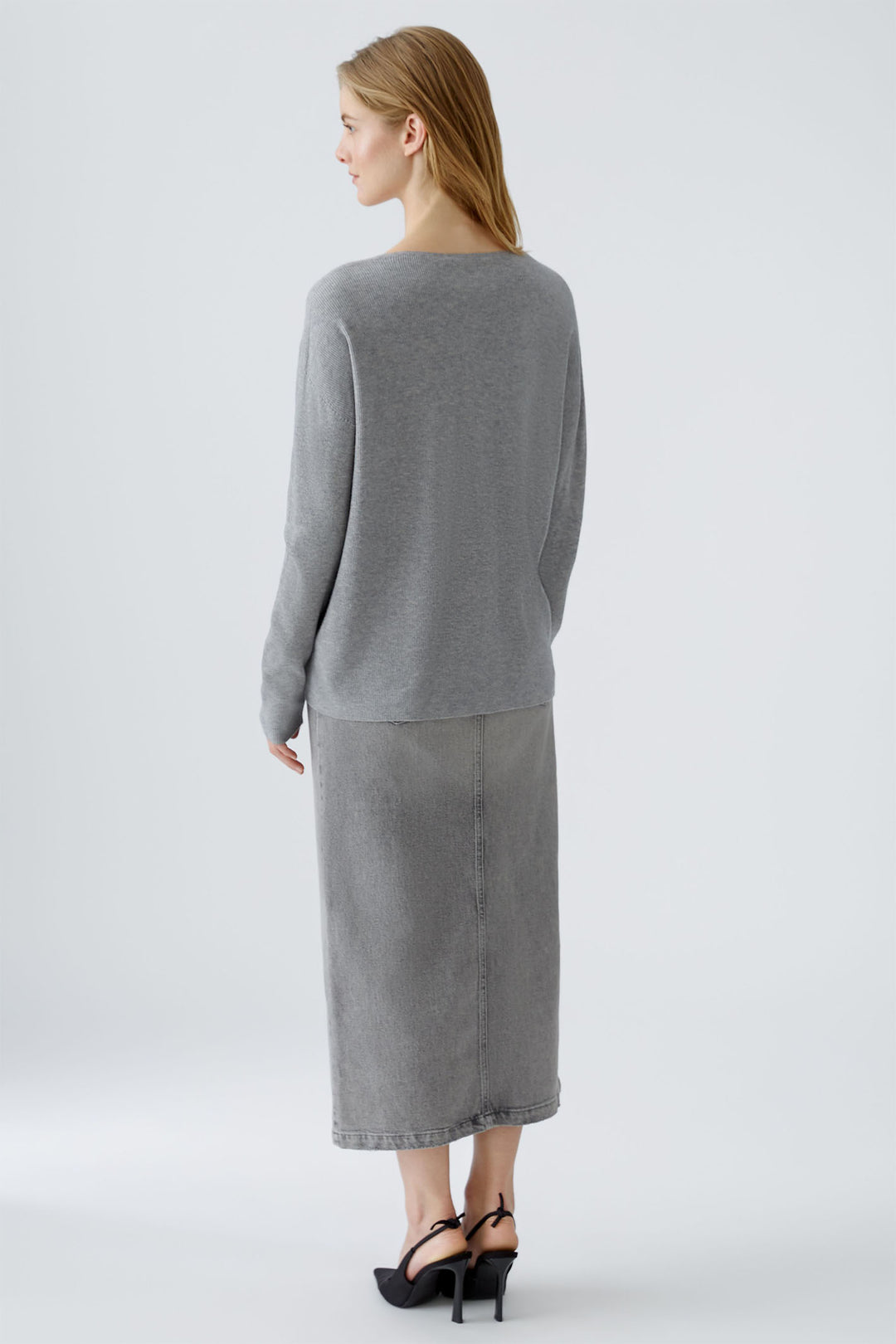 Oui Jumper Grey River Stone V-Neck 89057-9373 - Olivia Grace Fashion