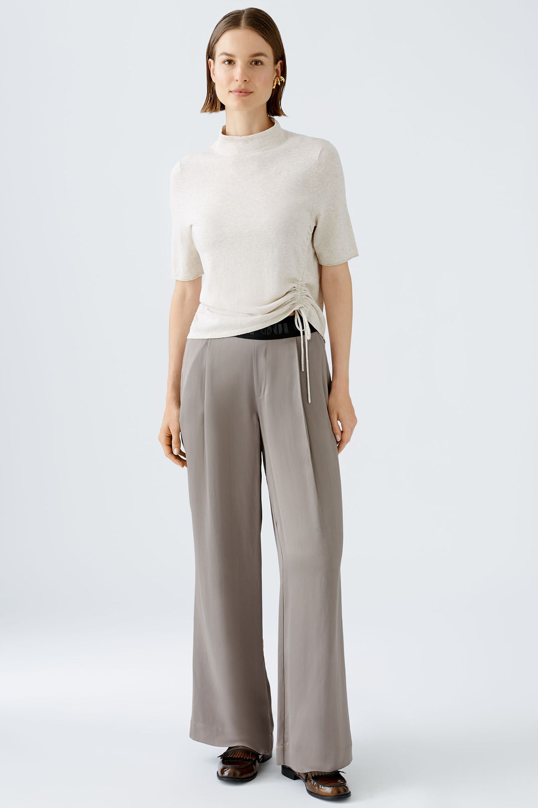Oui Jumper Light Beige Melange Drawstring Waist 89155-7065 - Olivia Grace Fashion