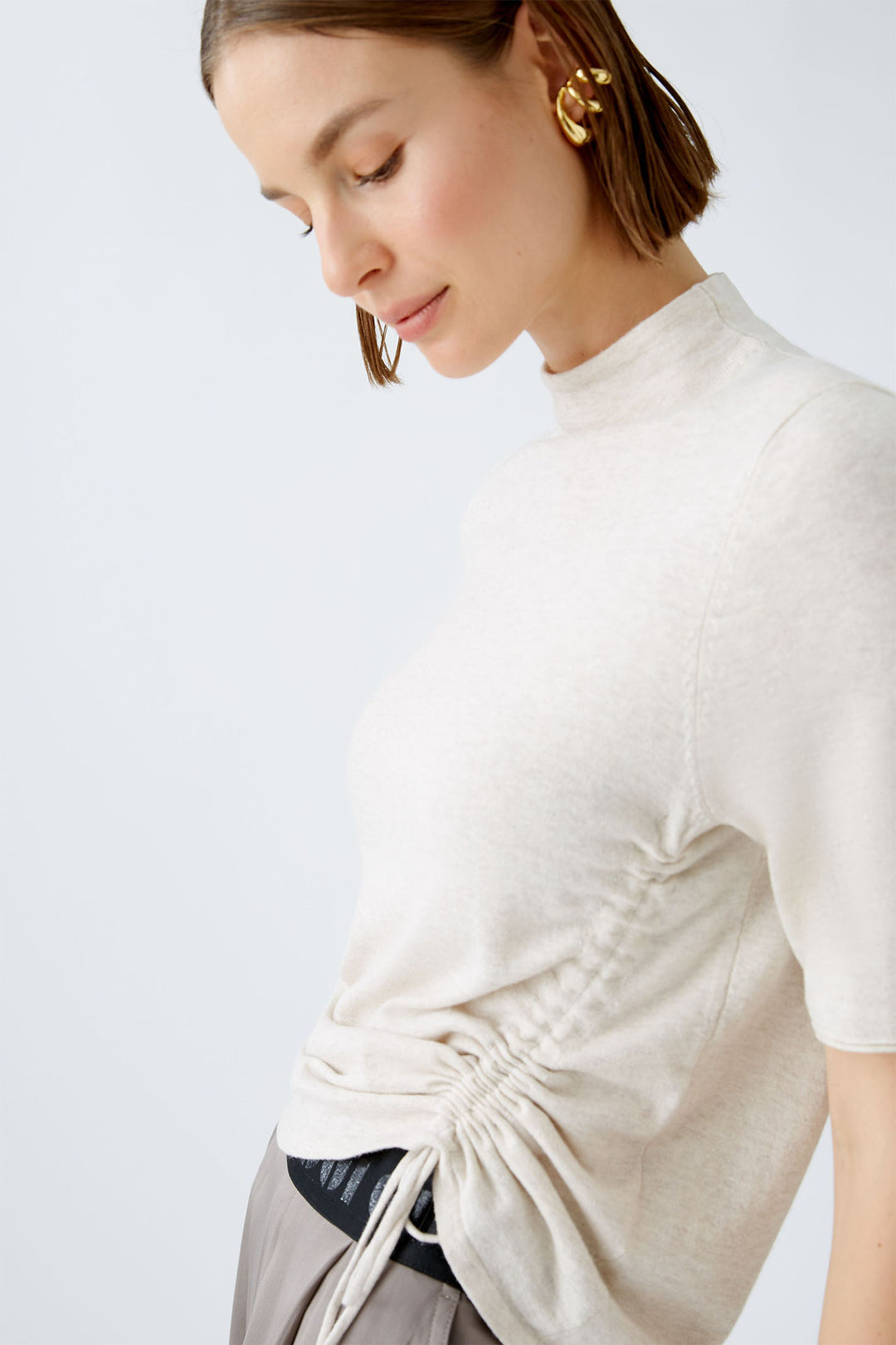 Oui Jumper Light Beige Melange Drawstring Waist 89155-7065 - Olivia Grace Fashion