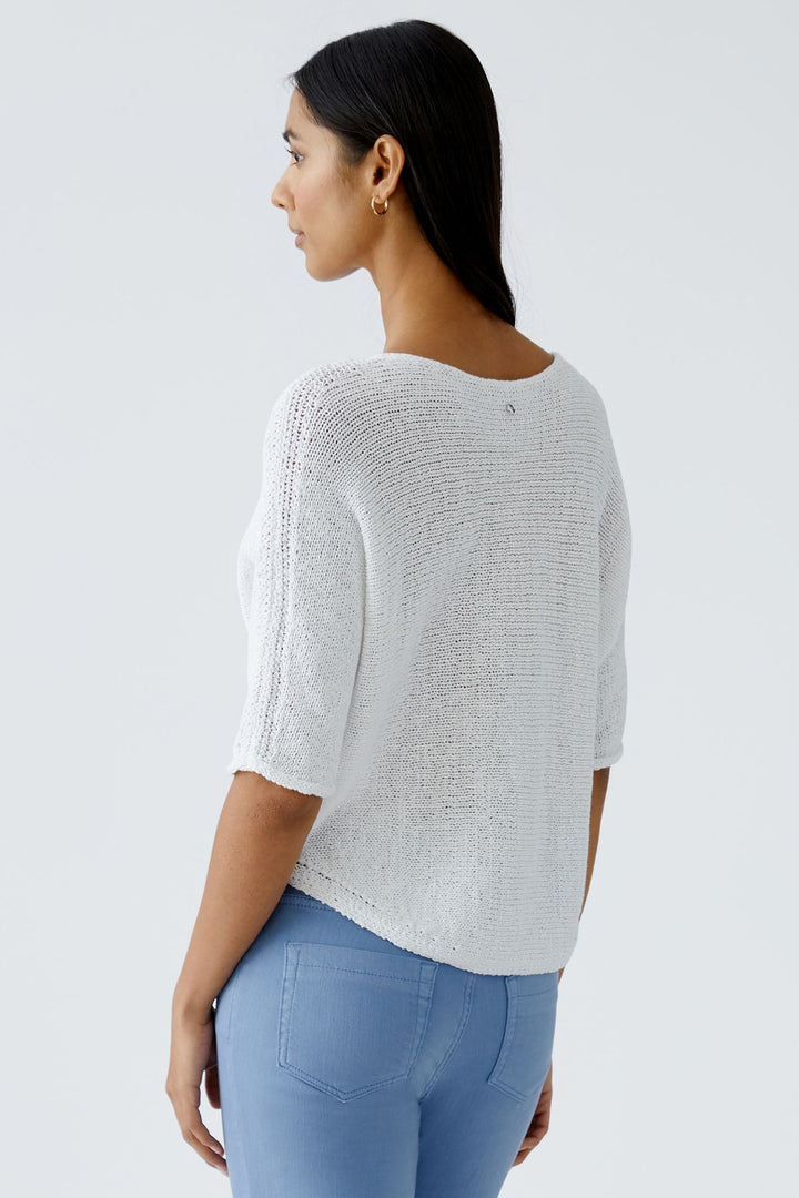 Oui Jumper Optic White Loose Knit Wide Neck 92981 1002 - Olivia Grace Fashion