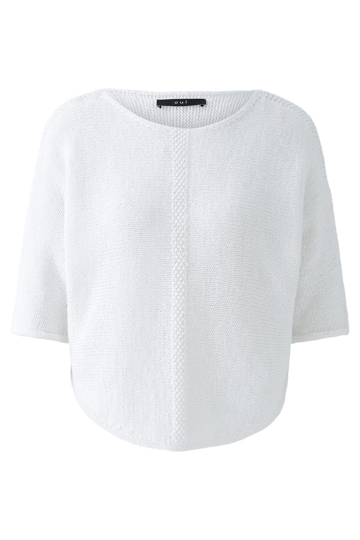 Oui Jumper Optic White Loose Knit Wide Neck 92981 1002 - Olivia Grace Fashion