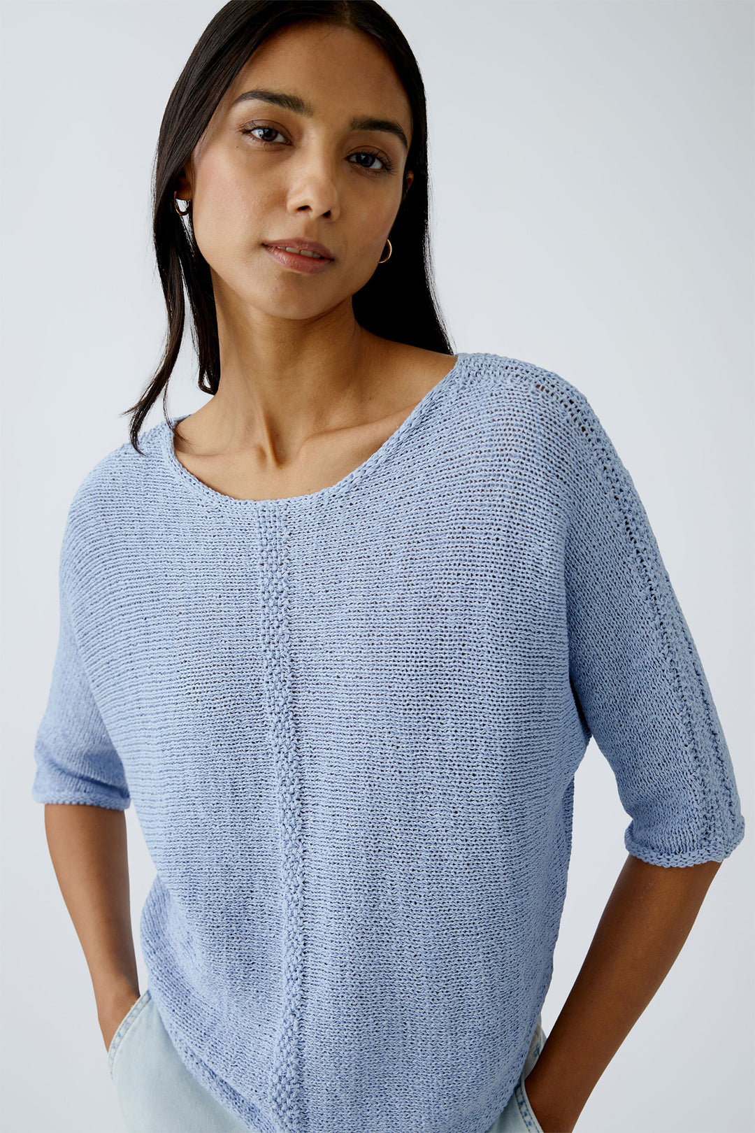 Oui Jumper Powder Blue Loose Knit Wide Neck 92981 5090