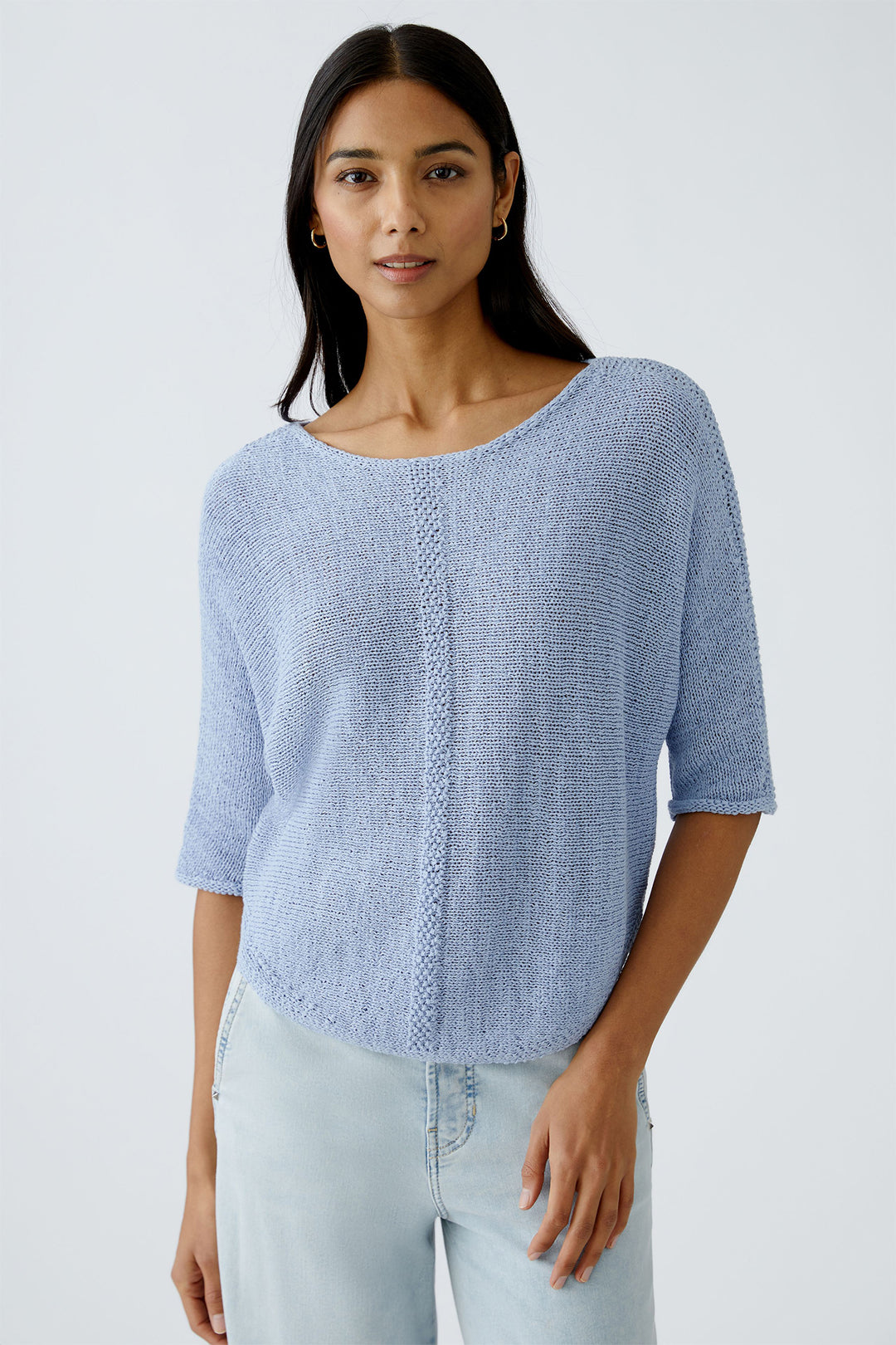 Oui Jumper Powder Blue Loose Knit Wide Neck 92981 5090