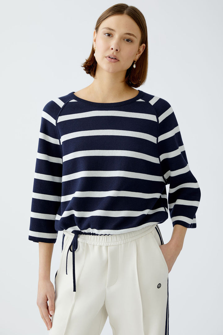 Oui Jumper Reversible Dark Blue Plain Stripe 91939 5742 - Olivia Grace Fashion