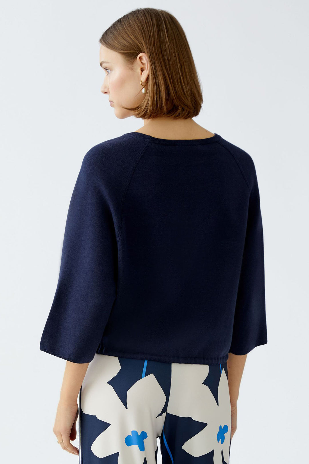 Oui Jumper Reversible Dark Blue Plain Stripe 91939 5742 - Olivia Grace Fashion