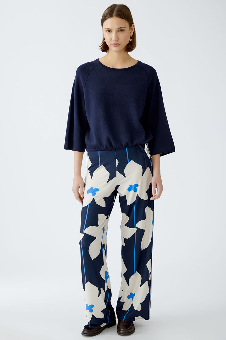 Oui Jumper Reversible Dark Blue Plain Stripe 91939 5742 - Olivia Grace Fashion