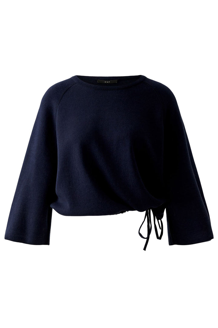 Oui Jumper Reversible Dark Blue Plain Stripe 91939 5742 - Olivia Grace Fashion