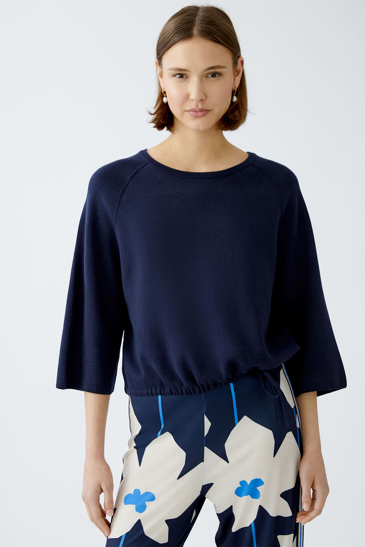 Oui Jumper Reversible Dark Blue Plain Stripe 91939 5742 - Olivia Grace Fashion