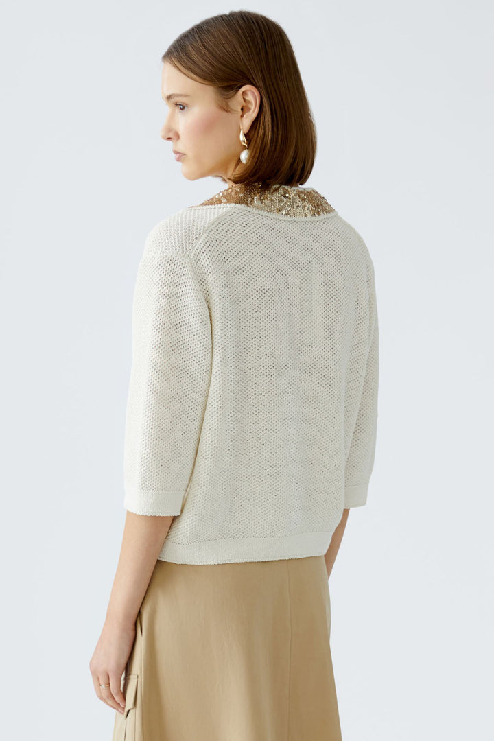 Oui Jumper Sequin Collar Pristine Cream 92213 1030 - Olivia Grace Fashion