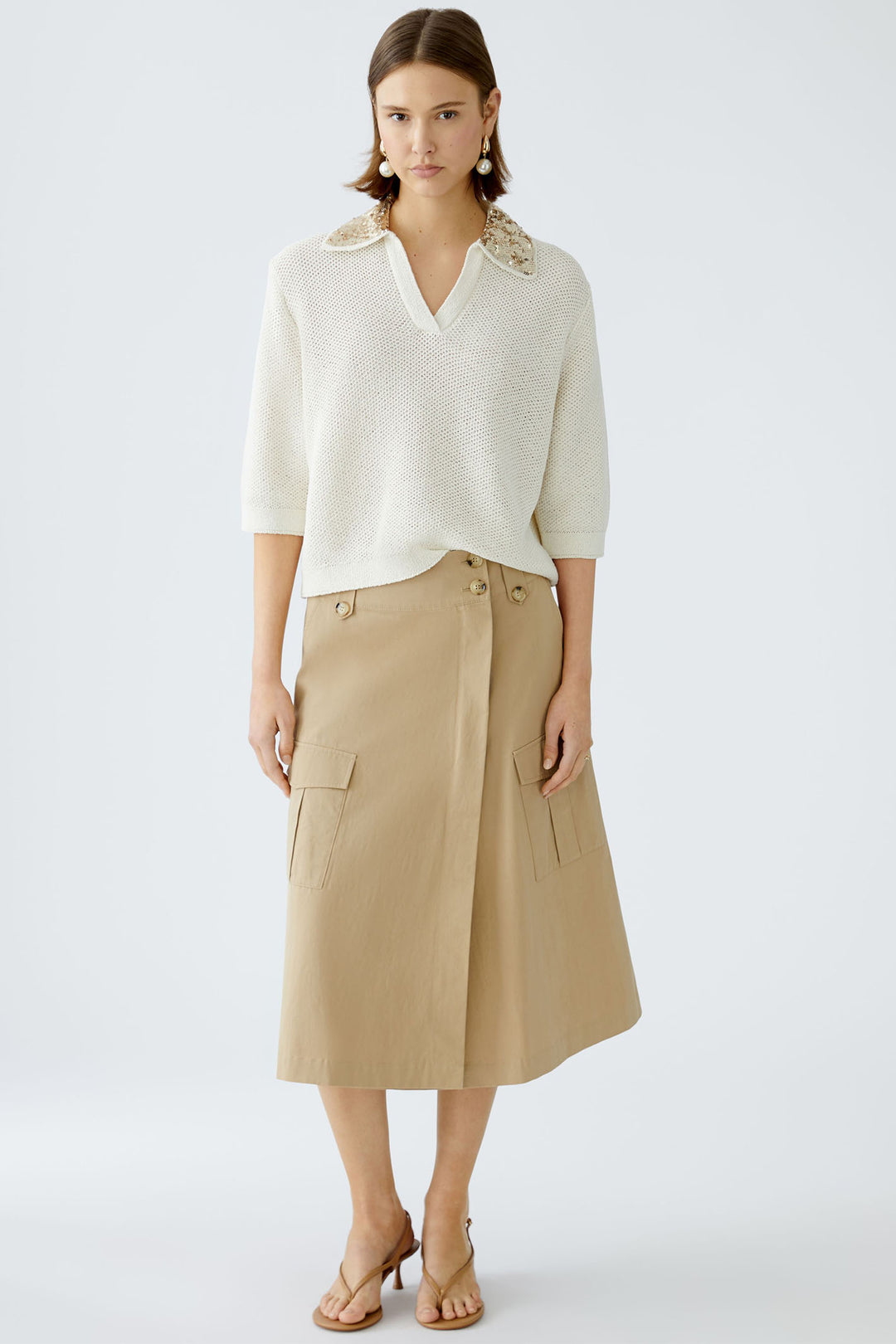 Oui Jumper Sequin Collar Pristine Cream 92213 1030 - Olivia Grace Fashion