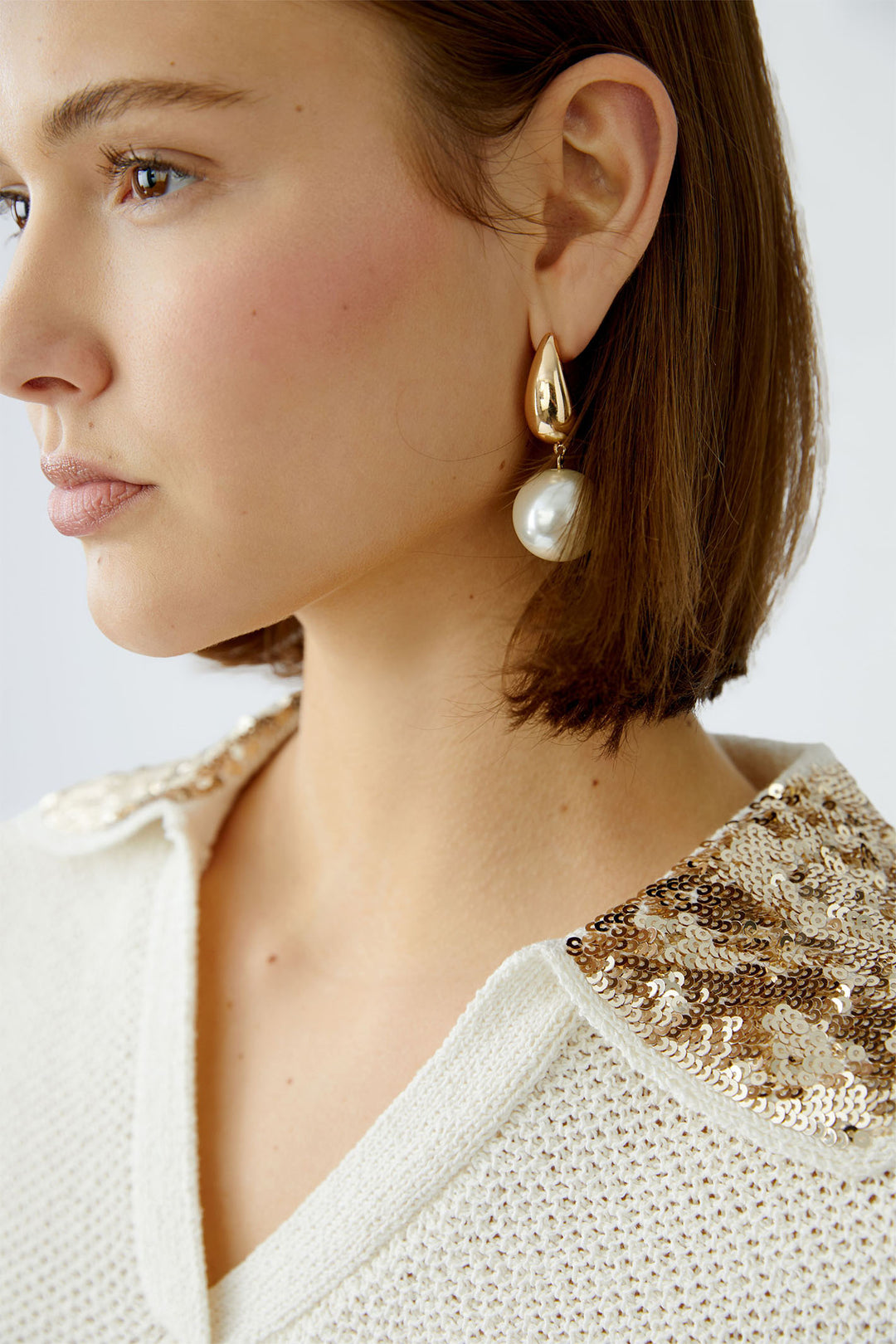 Oui Jumper Sequin Collar Pristine Cream 92213 1030 - Olivia Grace Fashion