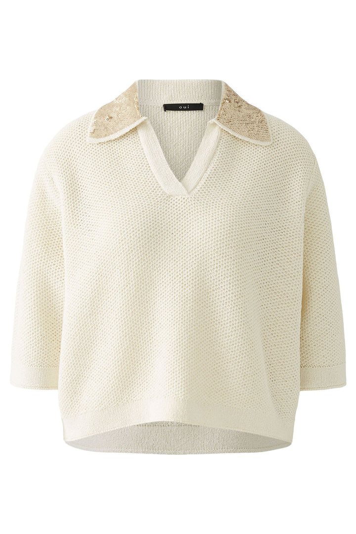 Oui Jumper Sequin Collar Pristine Cream 92213 1030 - Olivia Grace Fashion