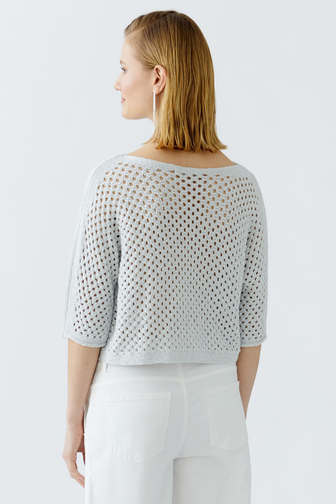 Oui Jumper Silver Mesh Knit Boat Neck 93319 9680 - Olivia Grace Fashion