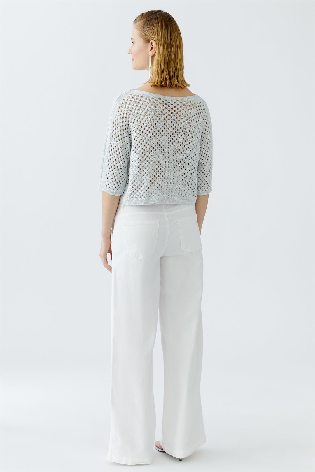 Oui Jumper Silver Mesh Knit Boat Neck 93319 9680 - Olivia Grace Fashion