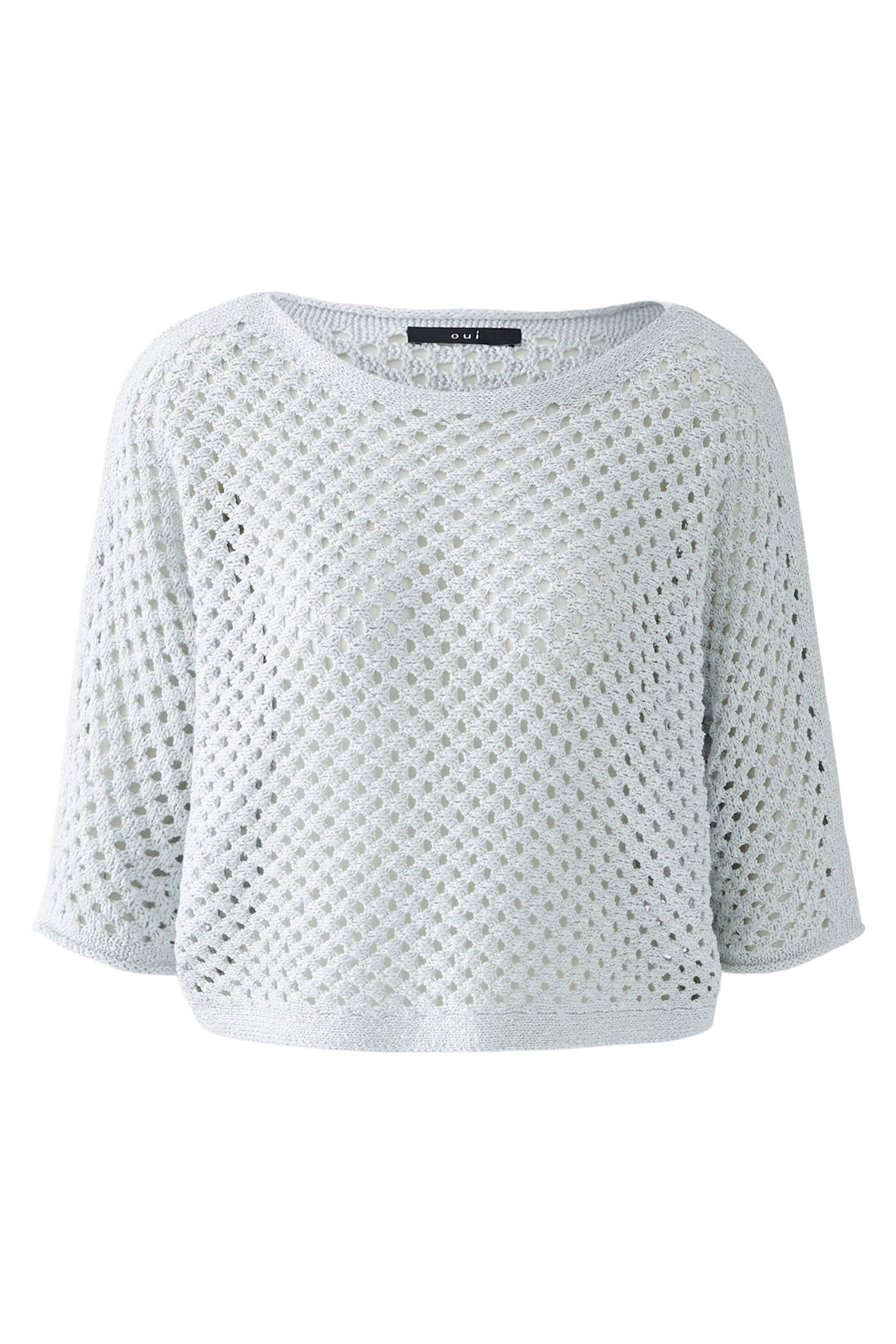 Oui Jumper Silver Mesh Knit Boat Neck 93319 9680 - Olivia Grace Fashion