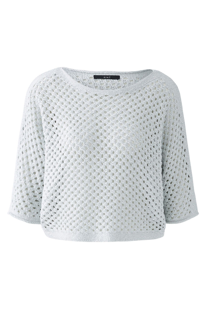 Oui Jumper Silver Mesh Knit Boat Neck 93319 9680 - Olivia Grace Fashion