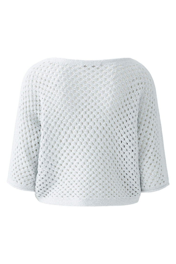 Oui Jumper Silver Mesh Knit Boat Neck 93319 9680 - Olivia Grace Fashion