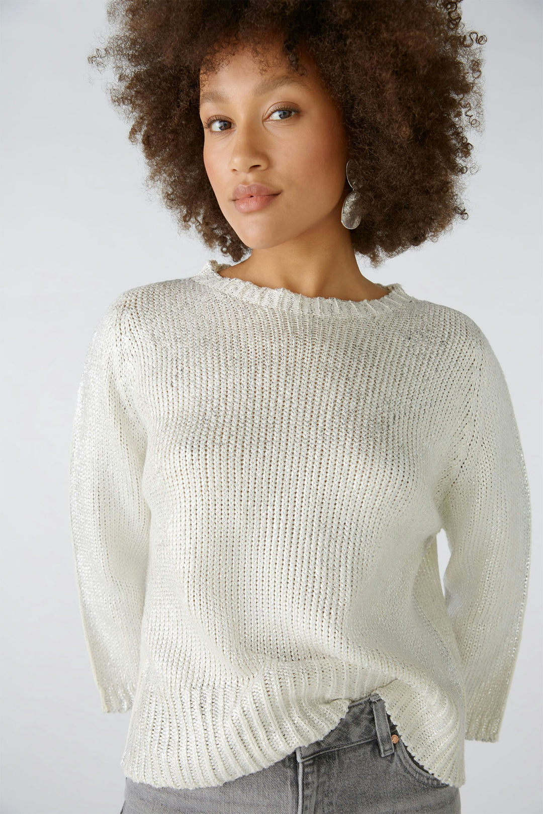 Oui Jumper White Silver Gunmetal Glitter 89200-9674 - Olivia Grace Fashion