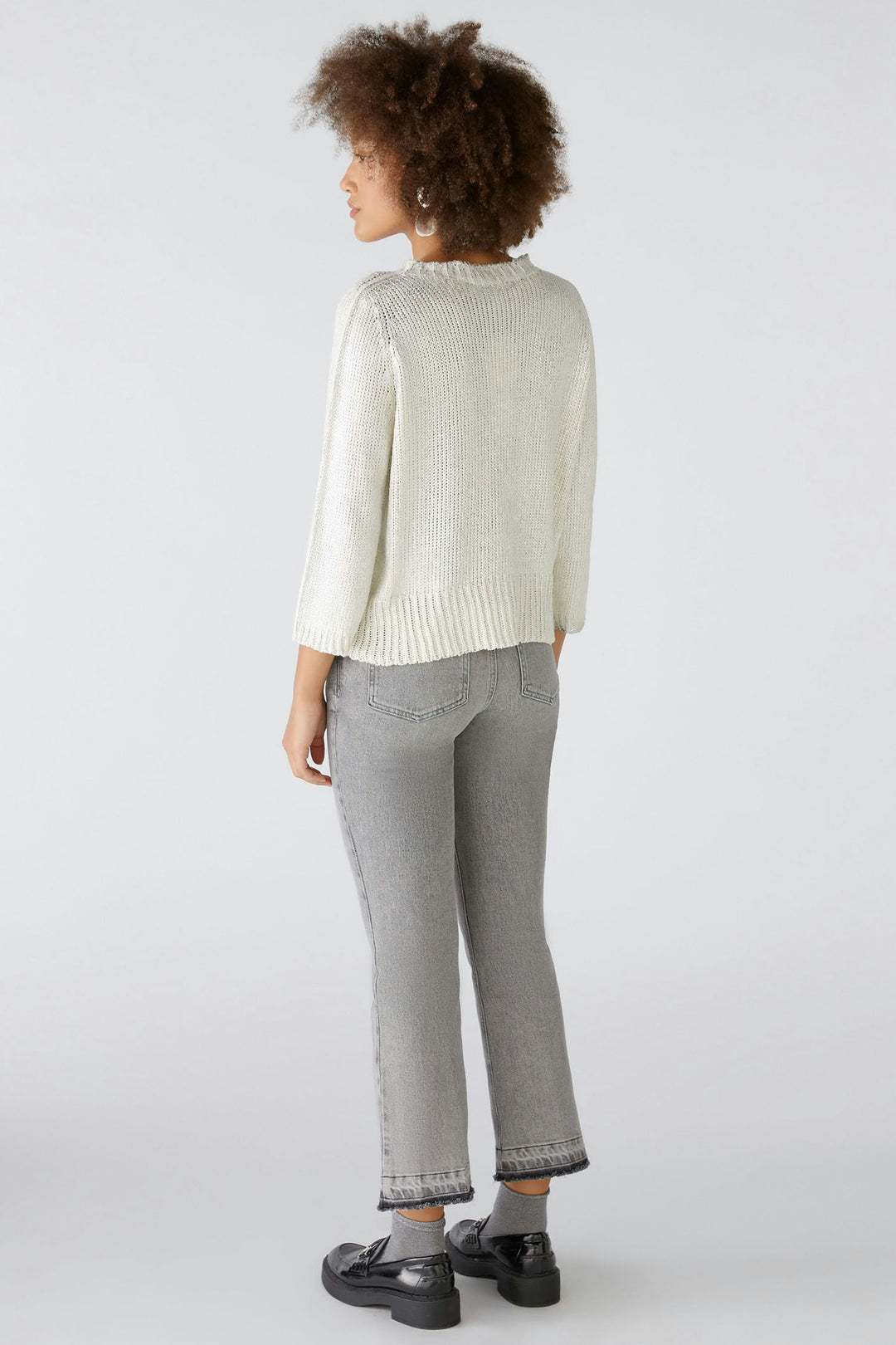 Oui Jumper White Silver Gunmetal Glitter 89200-9674 - Olivia Grace Fashion