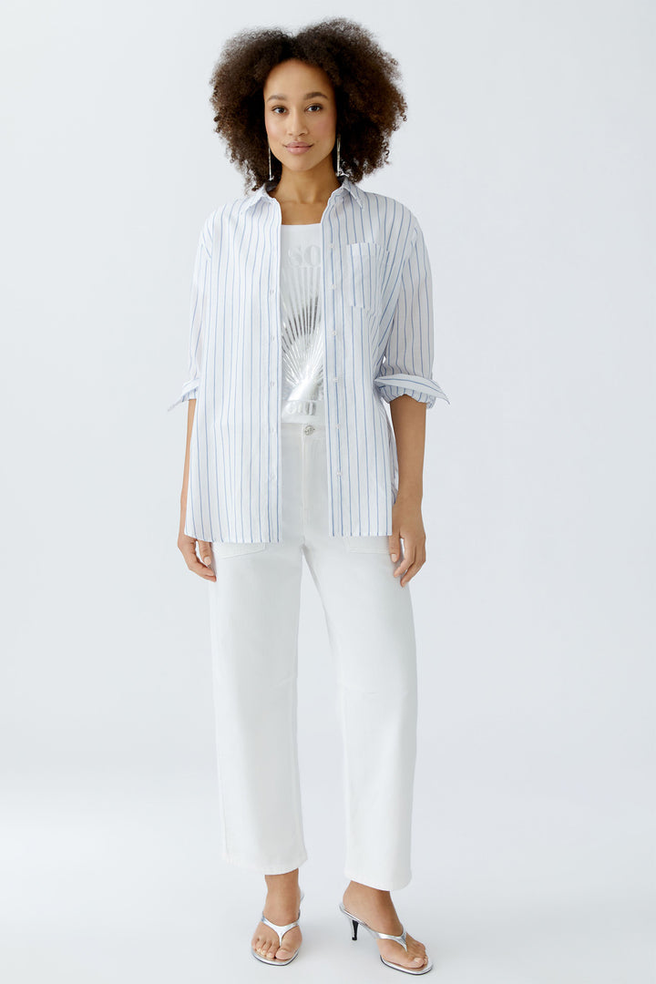 Oui Long Shirt White Blue Stripe 93139 0105 - Olivia Grace Fashion