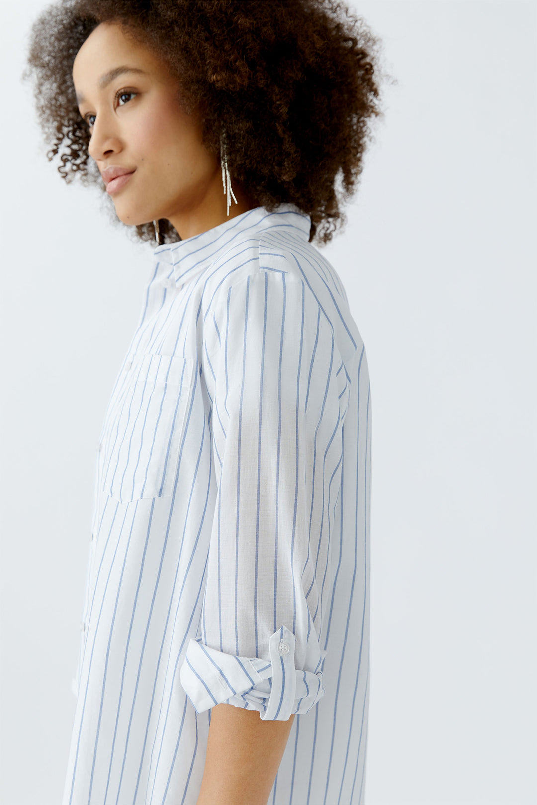 Oui Long Shirt White Blue Stripe 93139 0105 - Olivia Grace Fashion