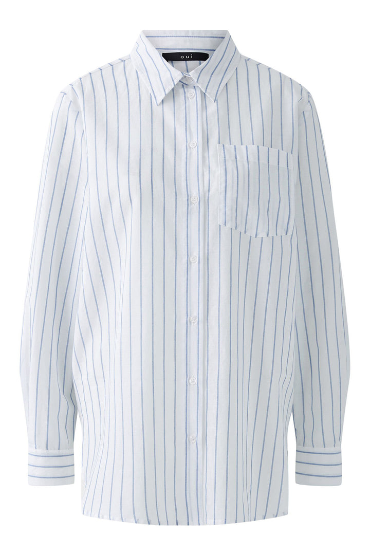 Oui Long Shirt White Blue Stripe 93139 0105 - Olivia Grace Fashion
