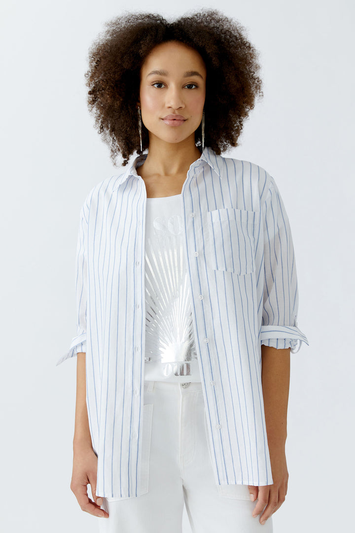 Oui Long Shirt White Blue Stripe 93139 0105 - Olivia Grace Fashion