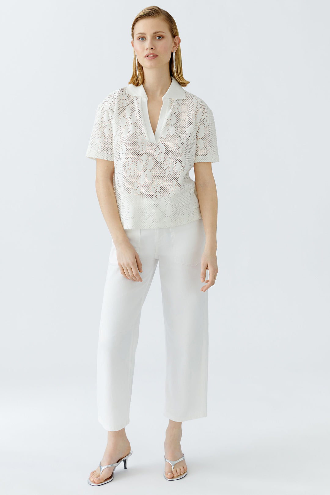 Oui Polo Short Split Neck Cloud Dancer White 92988 1006 - Olivia Grace Fashion