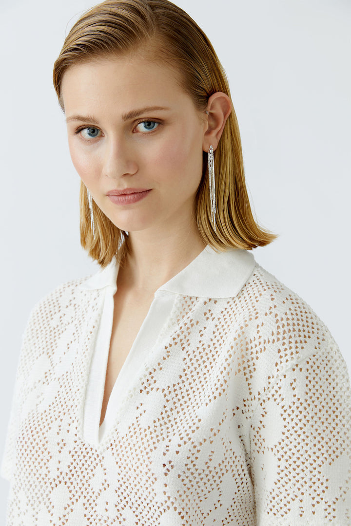 Oui Polo Short Split Neck Cloud Dancer White 92988 1006 - Olivia Grace Fashion