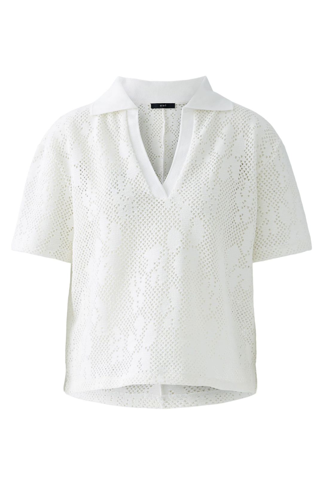 Oui Polo Short Split Neck Cloud Dancer White 92988 1006 - Olivia Grace Fashion