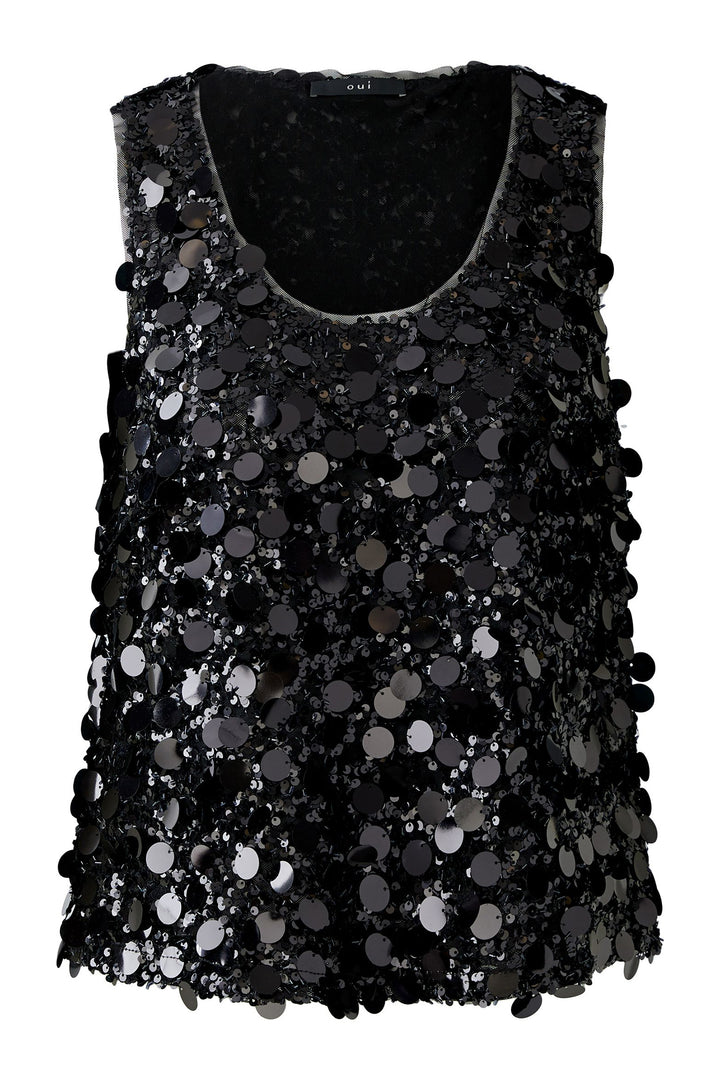 Oui Sequin Top 95123 Black Sleeveless 9990 - Olivia Grace Fashion