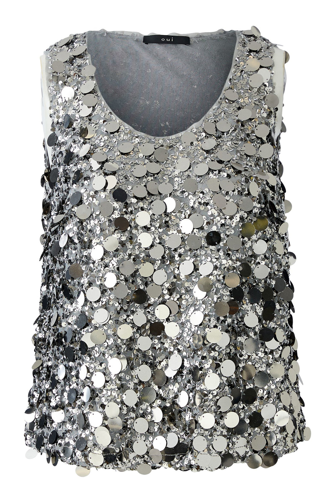 Oui Sequin Top 95123 Gunmetal Sleeveless 9642 - Olivia Grace Fashion